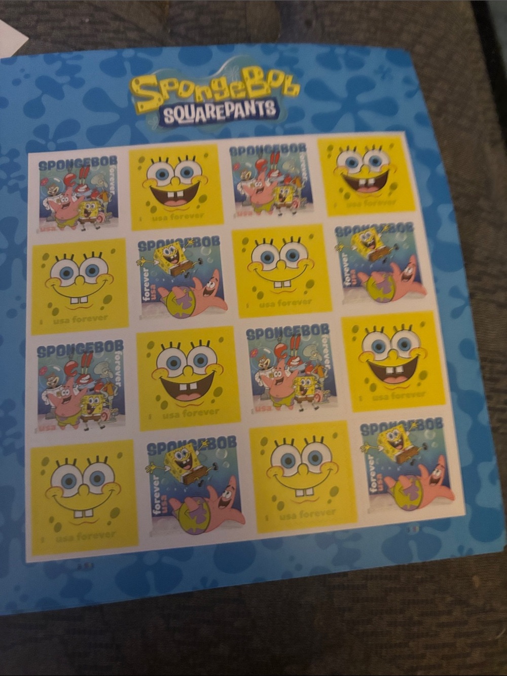 SpongeBob Squarepants Yellow & Blue Character Sticker Sheet forever stamps